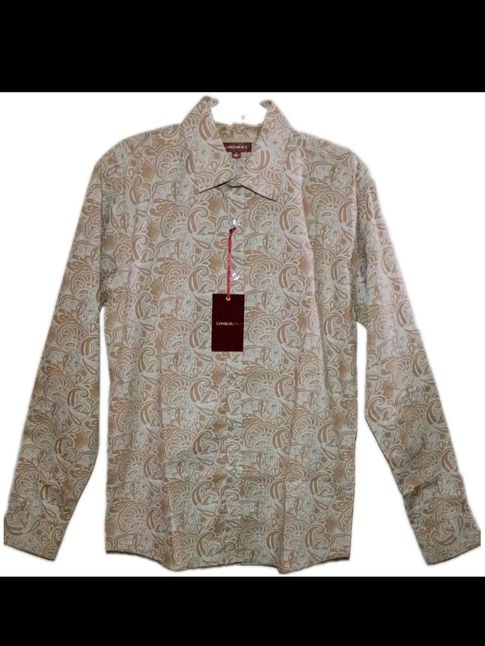 Mens Casual Paisley Button-Down Shirt - Beige Multi
